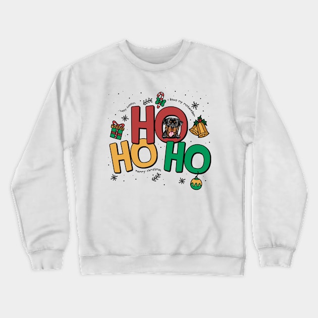 Ho Ho Ho Funny Christmas Rottweiler Dog Owner Crewneck Sweatshirt by Way Down South